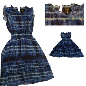 Aqua Blue Tie-Dye Ruffle Dress – Size XS